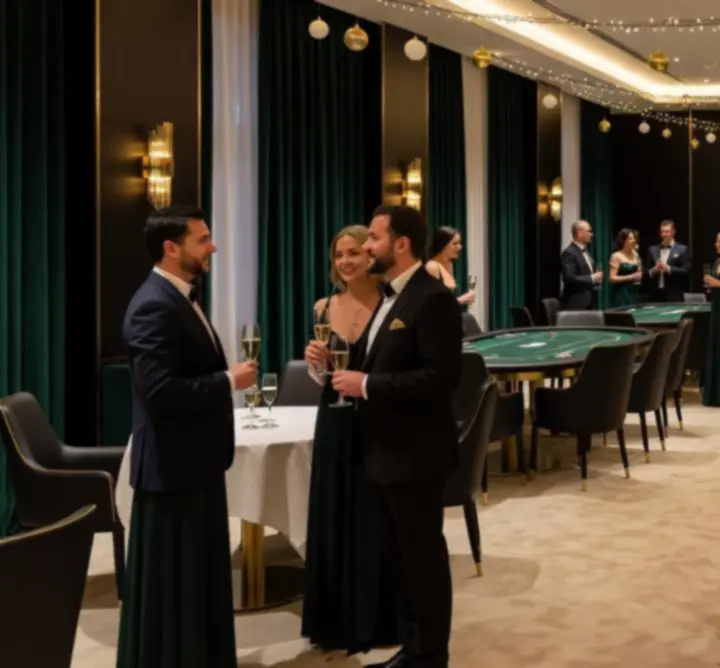 Modern, elegáns rendezvénytér hangulatos világítással és rendezett asztalokkal a Lumeniatrban.